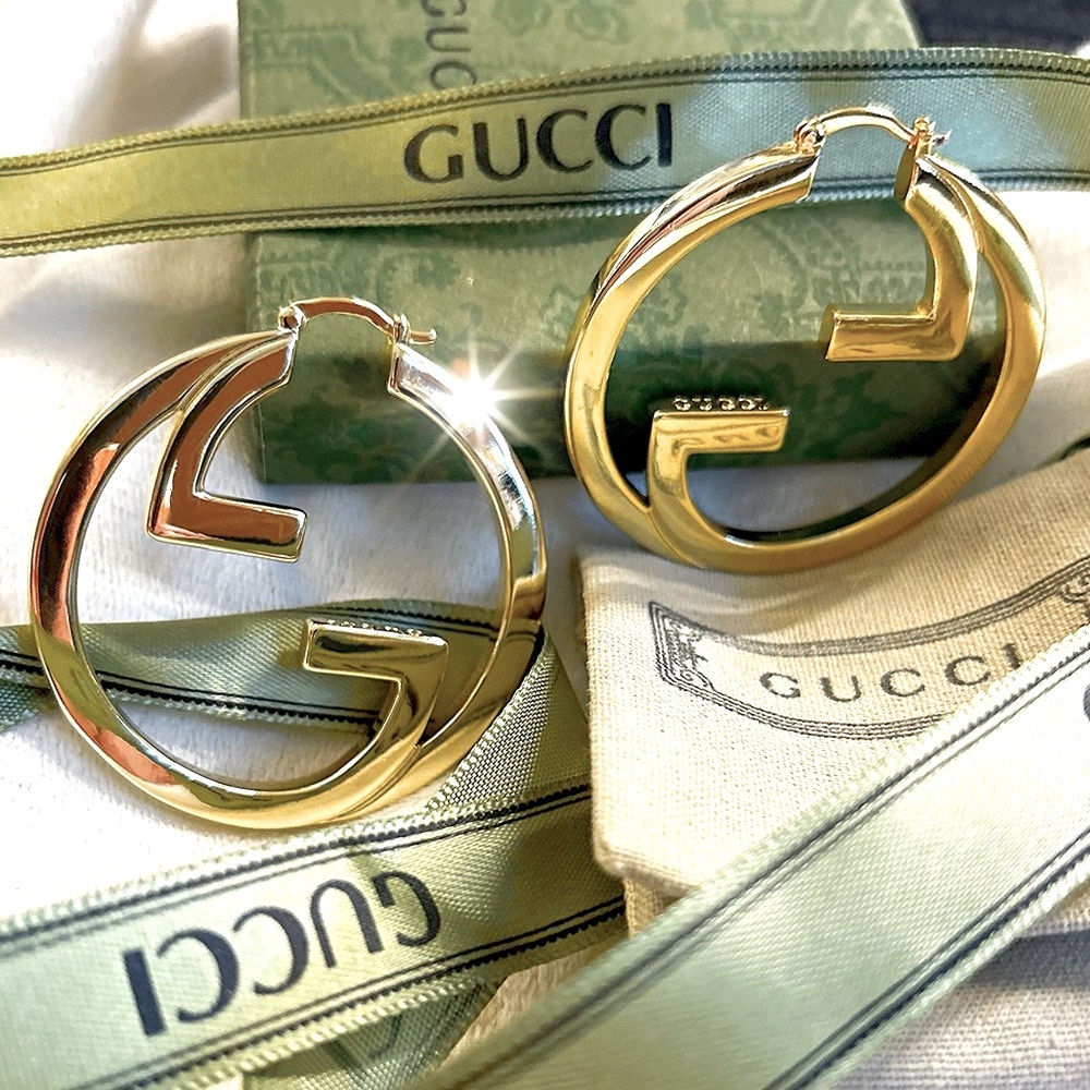 Authentic Large Gucci Blondie Cut-Out Hoop Earrings
